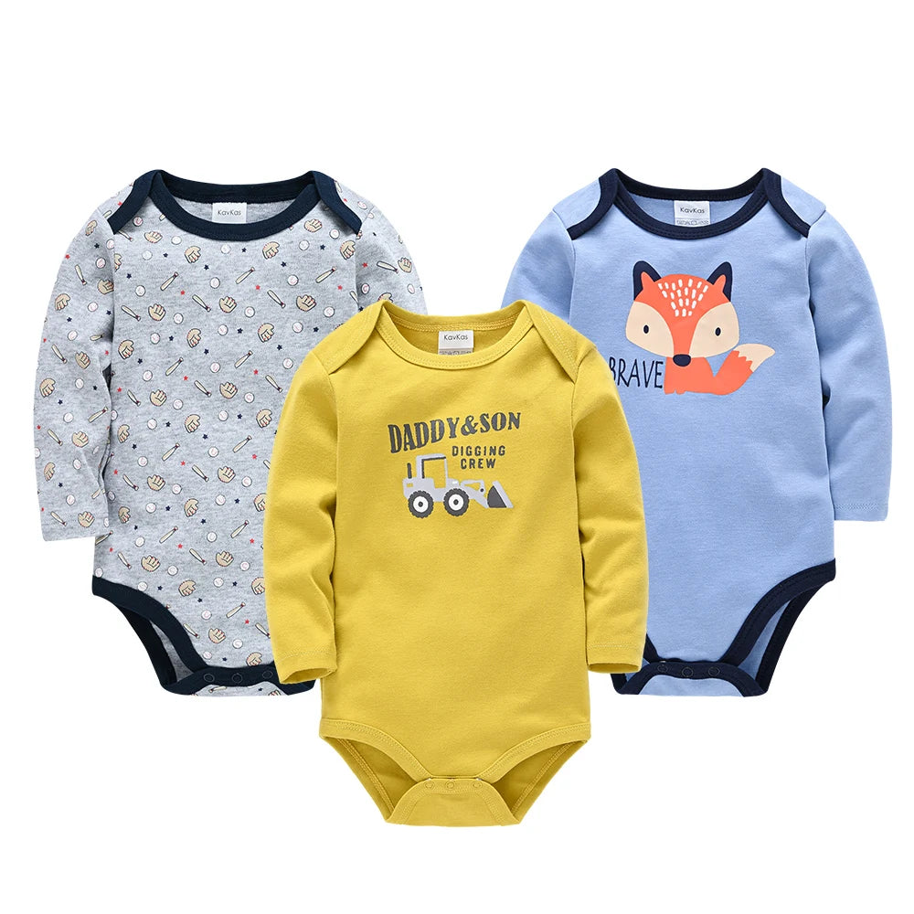 Baby Bodysuit Long Sleeve Cotton 3PCS Set Elephant Rocket Letter Print Infant Romper Onesie Spring Autumn Boy Girl Clothes