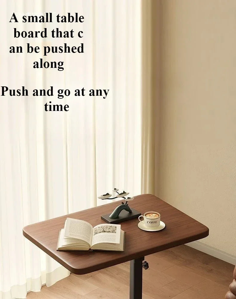 Square Small Side Table Bedside Table Household Mobile Desk Bedroom with Wheel Easy Lifting Learning Desk Space Saving Tea Table