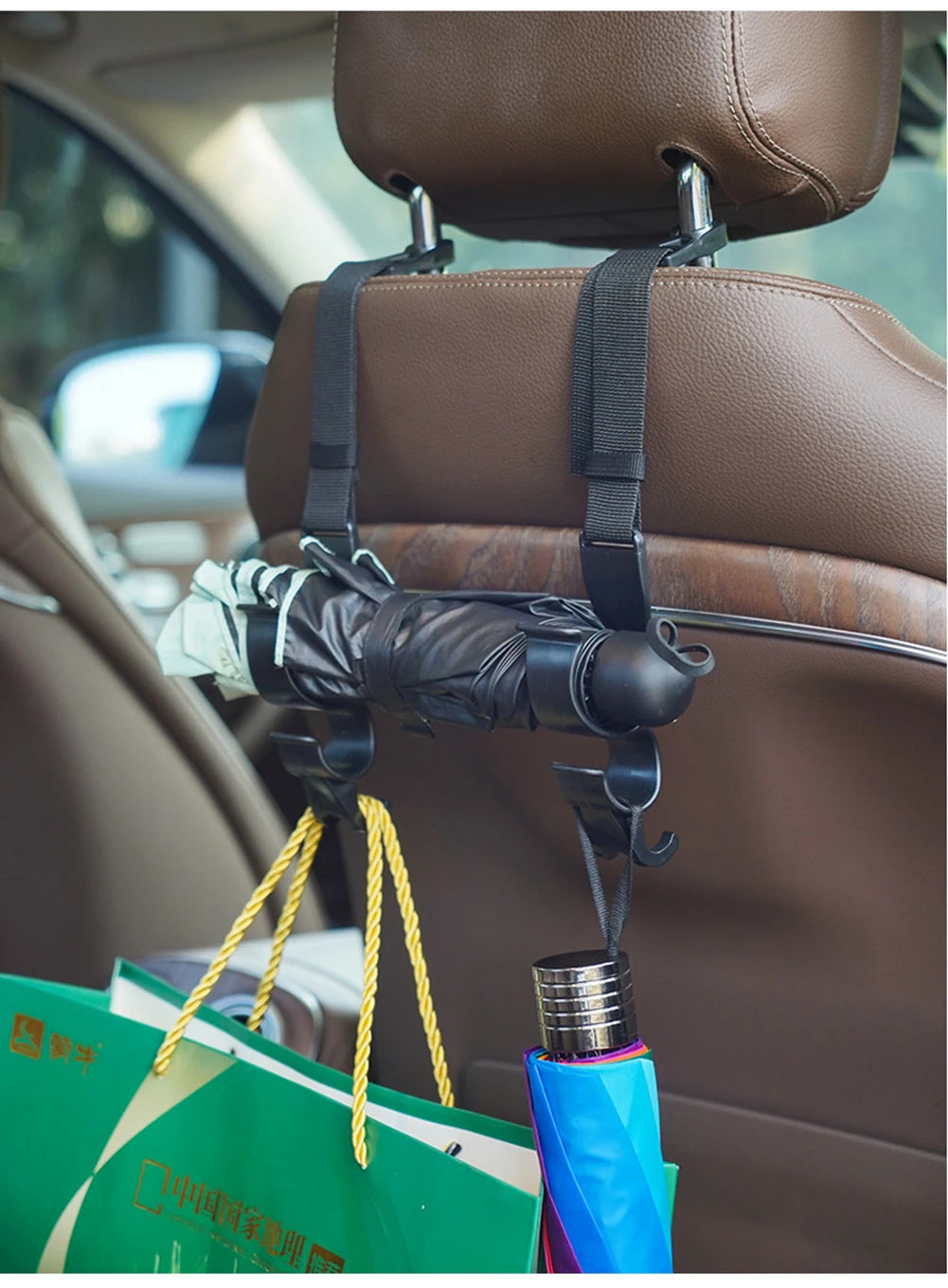 2pcs Multi-Function Car Back Seat Hook Rear Seat Headrest Hanging Hook Umbrella Holder Seat Back Storage Interior Organizer