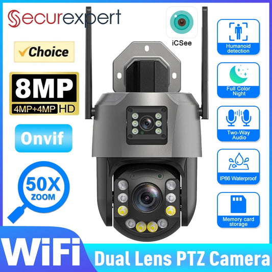 Securexpert 8MP 50X Zoom PTZ Camera WiFi Dual Lens 4K 20X Outdoor Surveillance 120m Ultra Long IR Vision ONVIF Security Camera