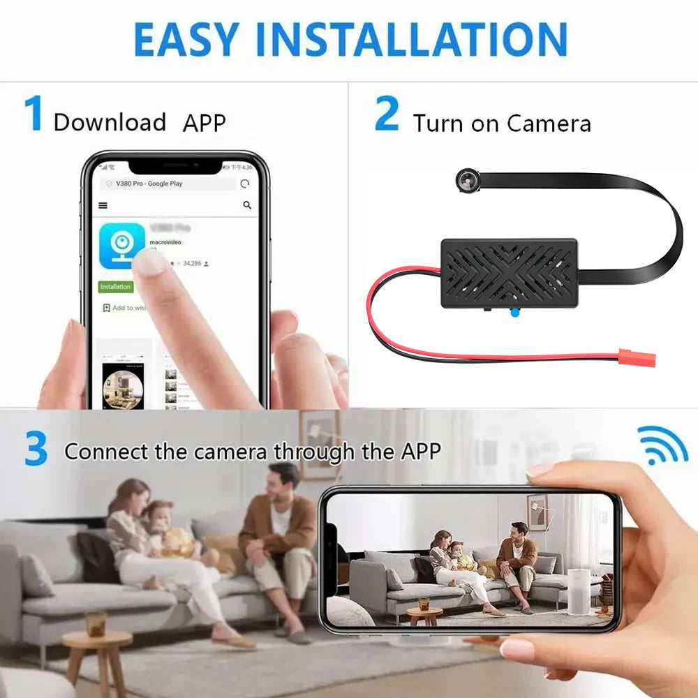128GB WiFi Mini Camera 1080P Diy Module Nanny Video Recorder Home Security Camera Micro Camcorde Suitable for Home/Office Use