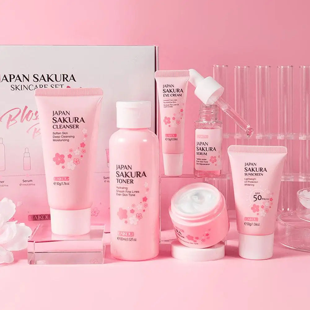 Sakura Skin Care Sets Face Cream Serum Toner Facial Cleanser Sunscreen Eye Cream Face Skin Care Set Gift box Routine Travel Kit
