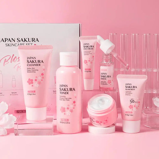 Sakura Skin Care Sets Face Cream Serum Toner Facial Cleanser Sunscreen Eye Cream Face Skin Care Set Gift box Routine Travel Kit