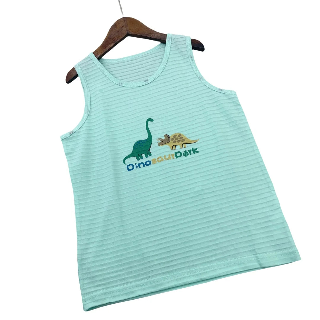 Boy Green Dino Prints Tank Shirt Children Cotton Underwear Kids Undershirts Breathable Tank Tops Size 3-12T Summer Home wear
