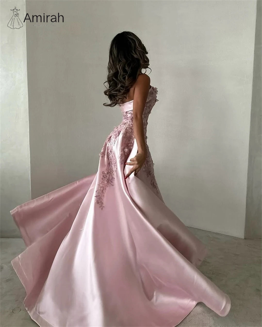 Amirah Ball Gown Custom Made Evening Dresses Woman Elegant Dress Luxury Prom Dresses Decal Print A-line Satin Off-shoulder Party