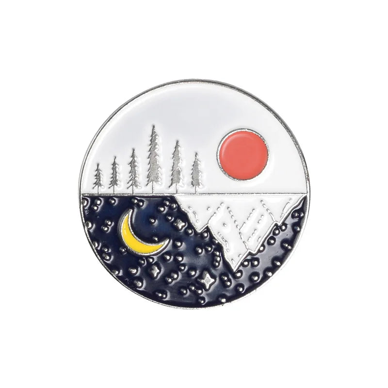Personality Mountain Moon Sea Brooch Buckle Golden Metal Badge Bag Clothes Lapel Brooches For Women Men Kids Gifts