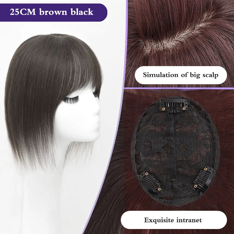 Synthetic Topper Hair Piece  Extension Wigs For Women Clip-on Natural Clip In Straight Wig With Bangs Black High Quality