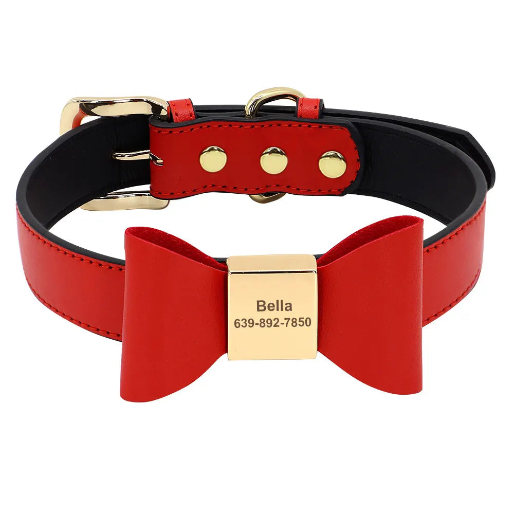 Cute Bowknot Custom Dog Collar PU Leather Puppy Dog Collars Adjustable Pet Cat Necklace With Bow tie for Small Medium Large Dogs
