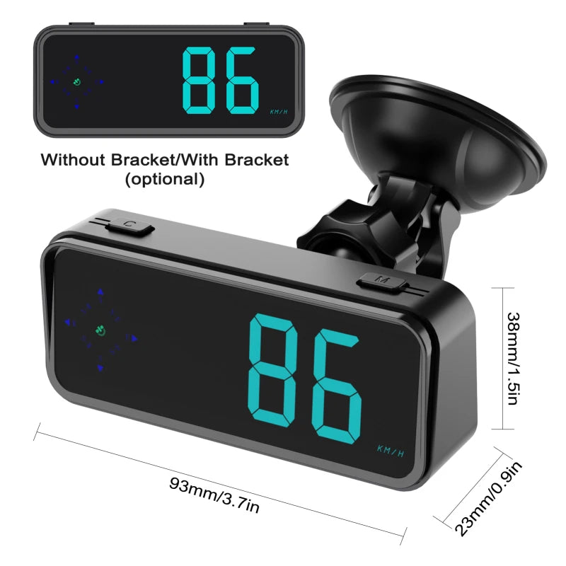Car Headup Display GPS Digital Speedometer KM/H MPH Switchable with Colorful LED Display Digital Clock Driving Direction Display