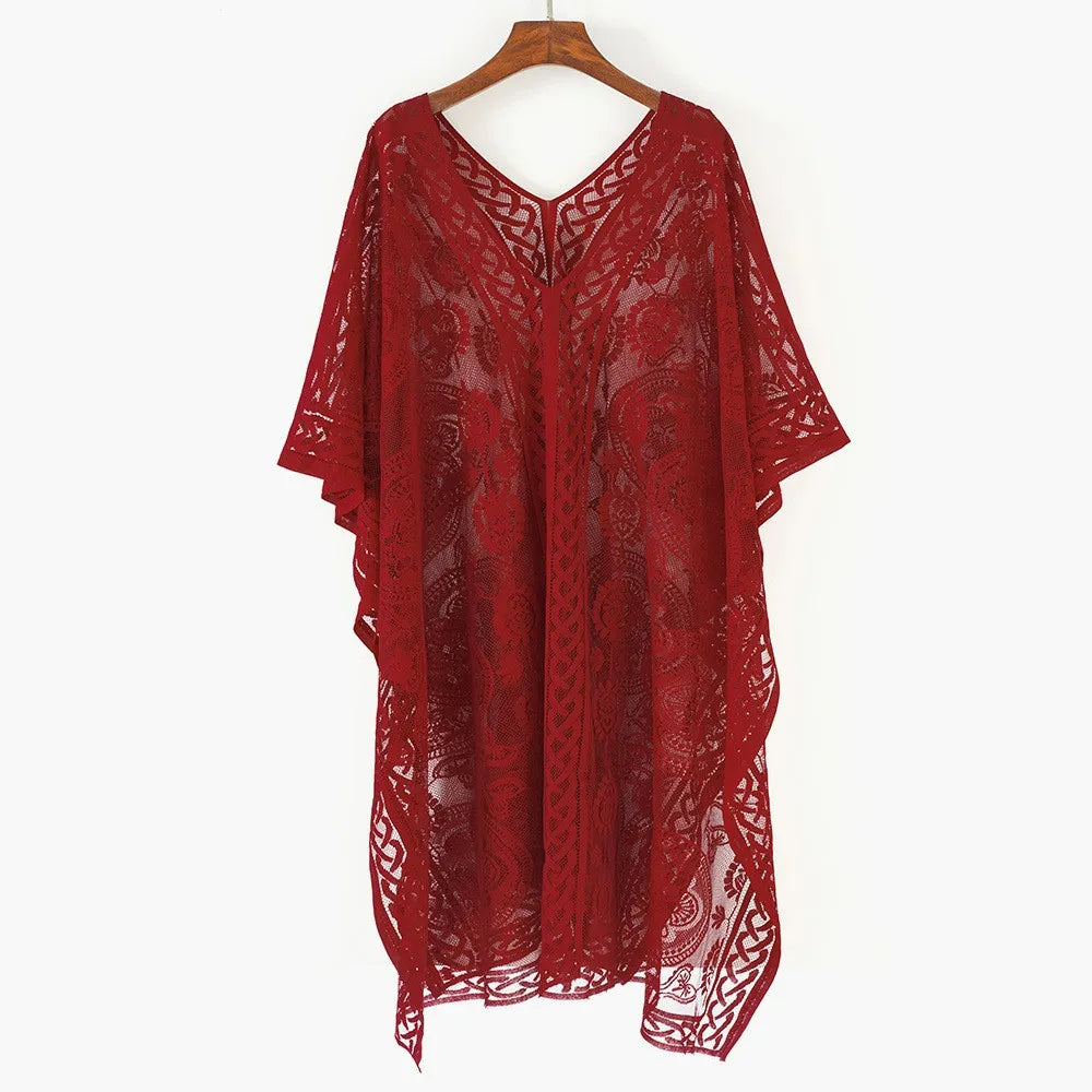 Sexy Elegant Lace Beach Cover Up for Women, Bathing Suit Cover Up, V-Neck Swimsuit Coverup for Poolside, Seaside and Party