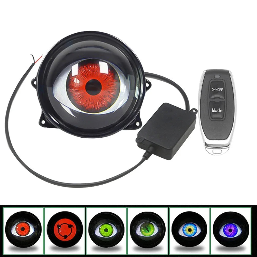 1Pair Car Dynamic Devil Eyes Lens Lights 12-36V Demon 3inch Red Eye ABS Waterpoof Headlight Assembly Auto Retrofit Accessories