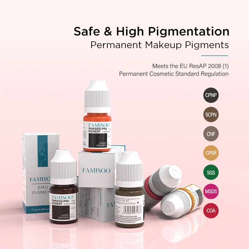 FAMISOO 5ML Lip Tattoo Inks Microblading Organic Permanent Makeup Lips Pigment Tattoo Pink Eyebrow Eyeliner PMU Pigment 0.17 OZ
