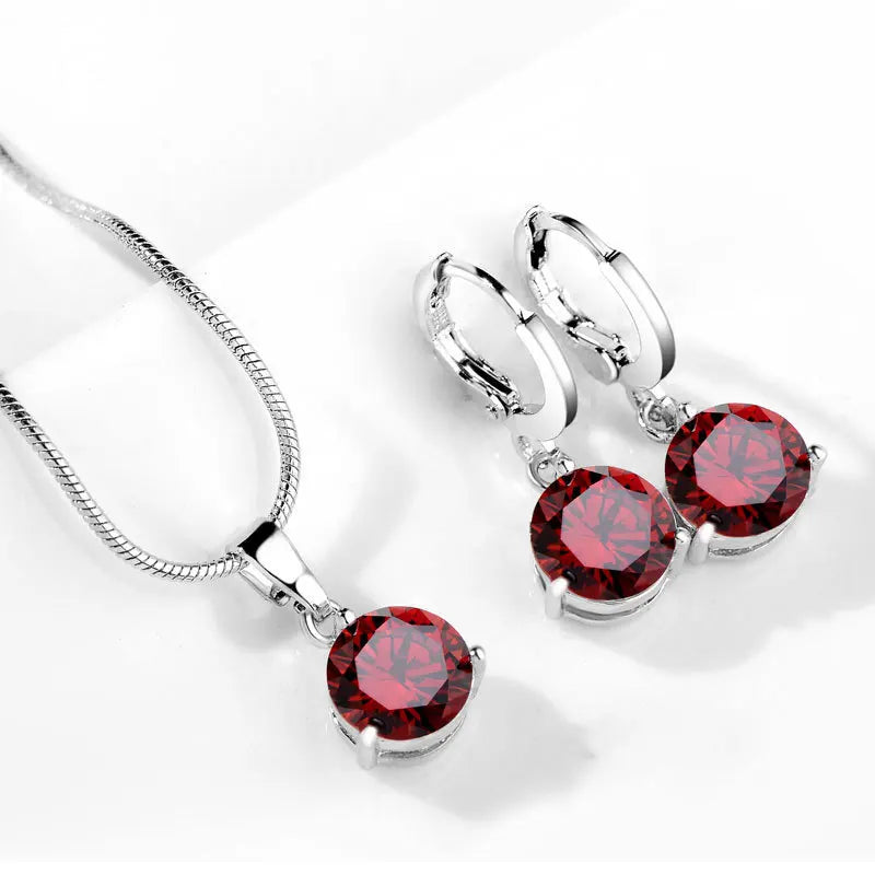 Classic Wedding Jewelry Set For Women Multicolor Zircon Silver Color Earrings Necklace Fashion Gift Jewellery