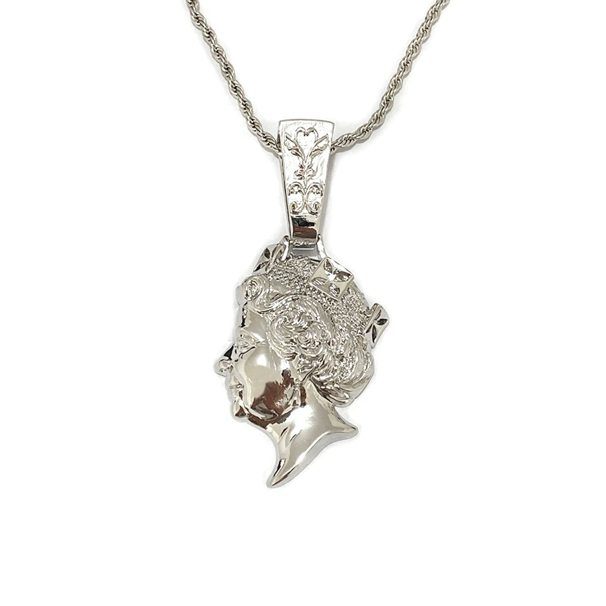 Aokaishen Iced Out United kingdom Queen Head Necklace Pendant  for Men Real Gold Plated 5A Cubic Zirconia Hip Hop Jewelry