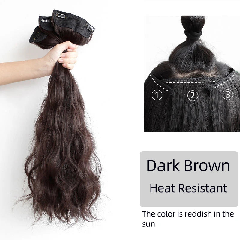 Aosiwig Synthetic Hair Extensions Long Straight Curly Wavy Natural Fake False Wig Female Clip In Hairpiece One Pieces for Women