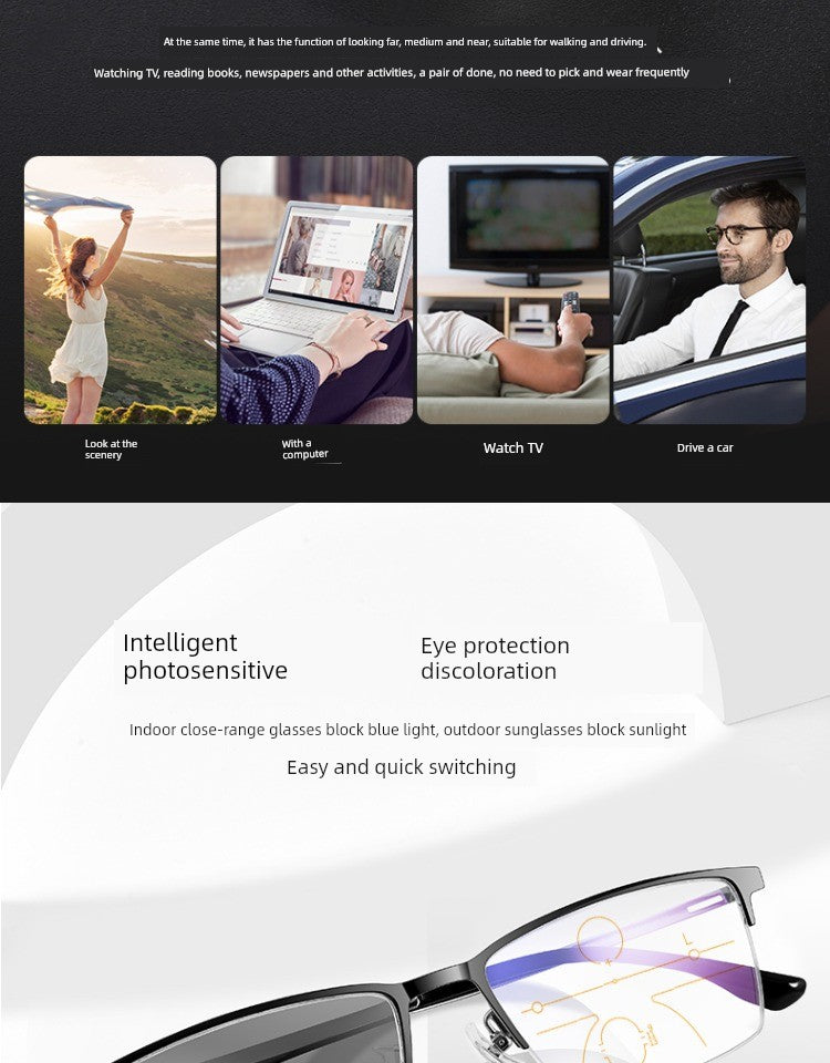 Yupingtang Super Light Presbyopic Glasses Men's Brand Anti-Blue Light Dual-Use Zoom Color-Changing Old Presbyopic Glasses Men