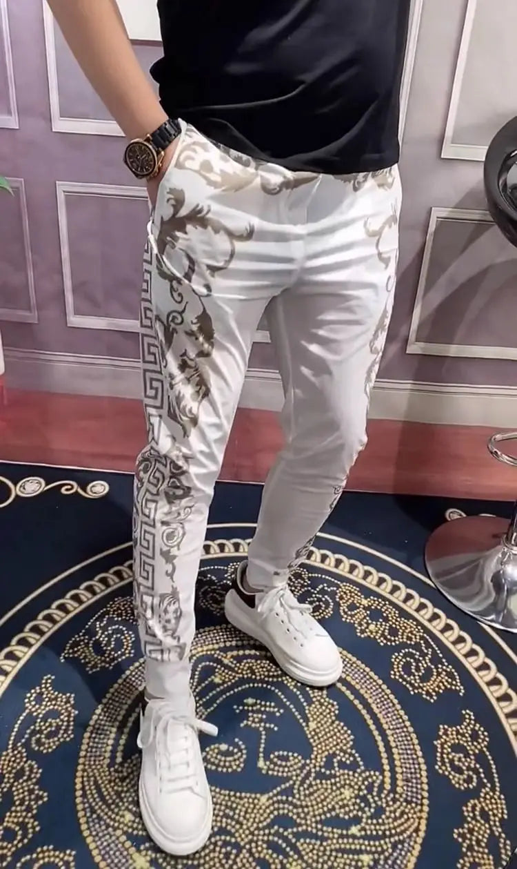 Men's Clothing Distinctive Printed Fashion Sports Pants Summer Thin All-match Slim-fit Stretch Casual Pants