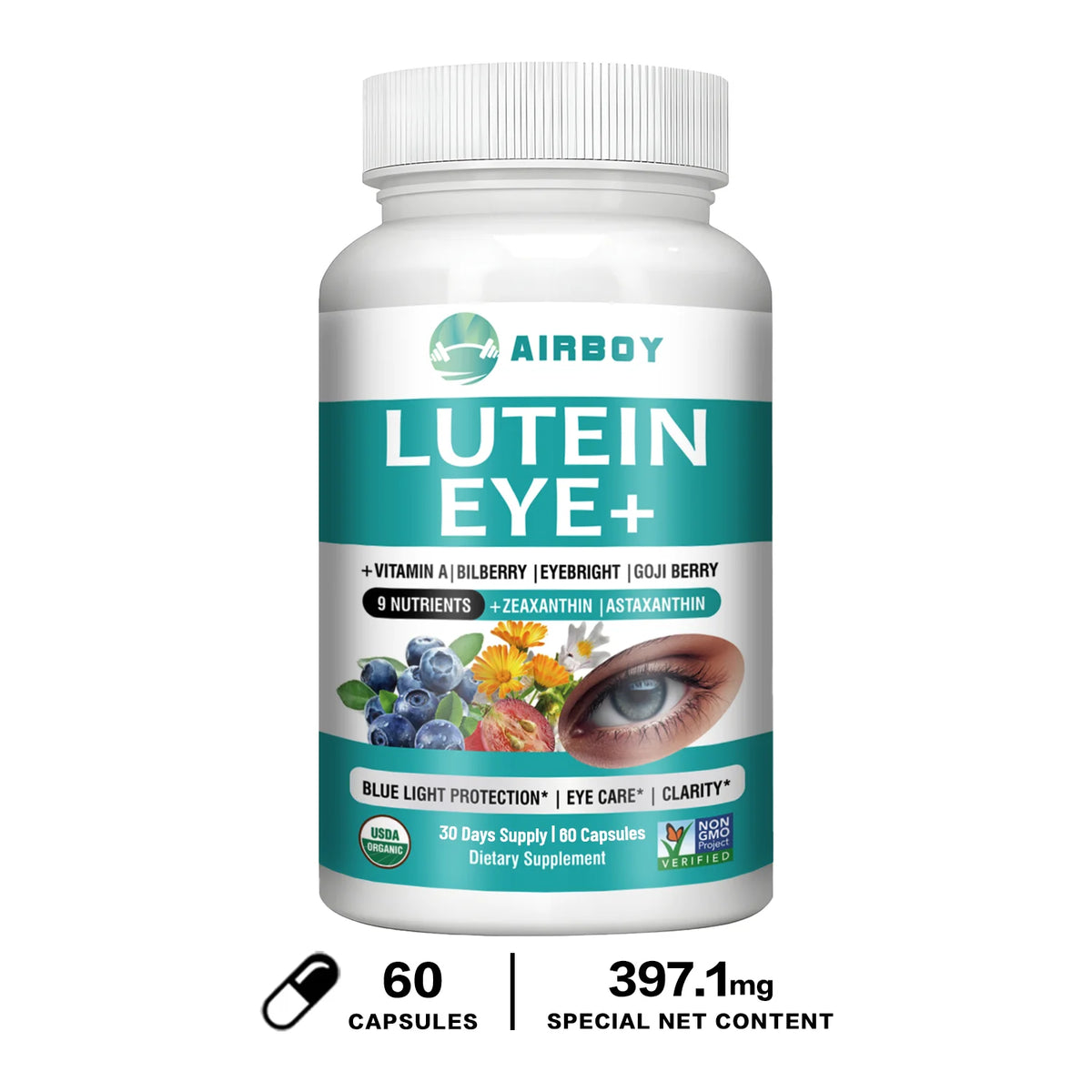 Lutein Eyes - Bilberry Extract and Zeaxanthin - Support Eye Strain and Vision Health, Macular Health