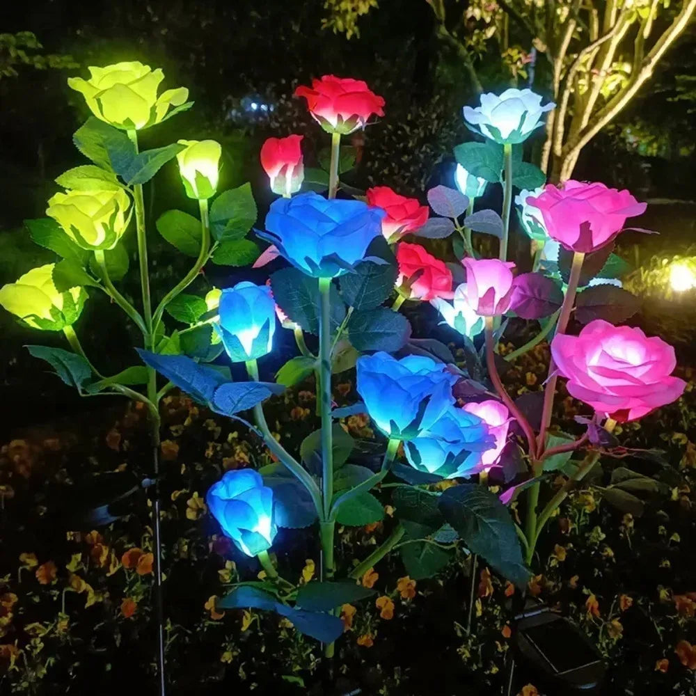 Solar Garden Lights LED Solar Flowers Rose Lawn Lamp  Outdoor Waterproof Outside Light for Patio Yard Garden Wedding Xmas Decor