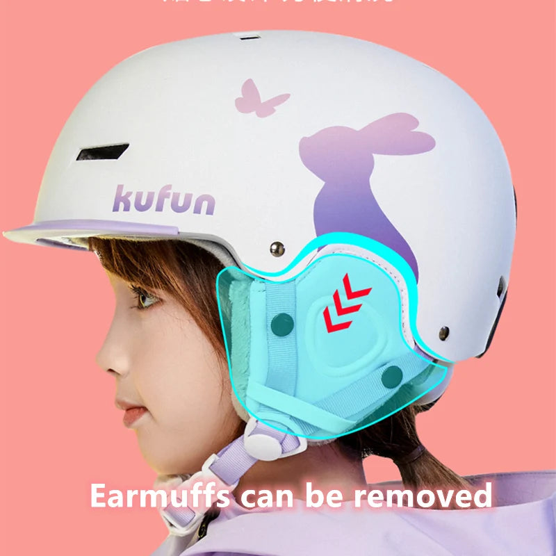 KUFUN Ski Helmet Earmuffs Winter Snow Sports Snowboard Skateboard Skating Cute Animal Lady Men Adult Kids Winter Safety Children