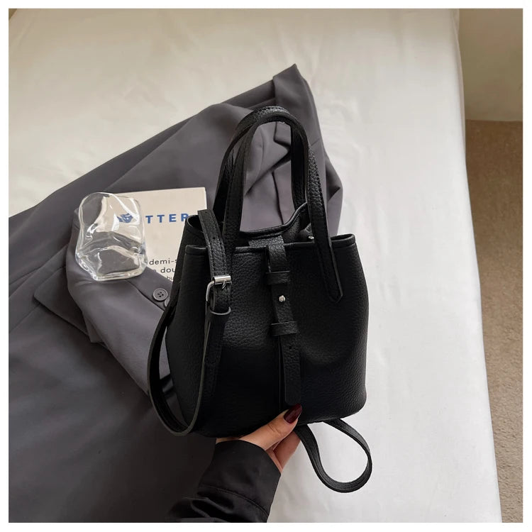 Fashionable Bucket Handbag Women's Shoulder Bag Spring Versatile Commuting Crossbody Bag Soft PU Leather Magnetic Buckle Closure