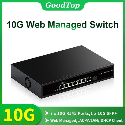 GoodTop 7 Port 10Gb Web Managed Switch with 1 Port 10G SFP+ Network Switch 160G Bandwidth Home Lab Networking Switch