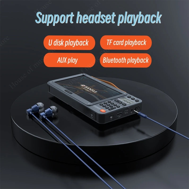 SANSUI Portable FM/MW/SW Radio 7-inch HD LED Display Radio Wireless Bluetooth Speakers Dual TF Card Slot MP4 Video Music Player