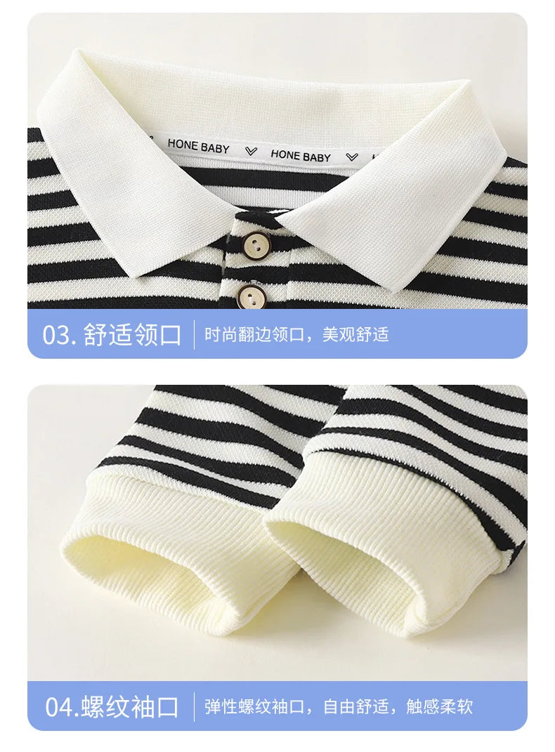 Boys Polo Shirts 2025 Autumn Winter Tops for Kids Long Sleeve Children T-shirts Stripe Girls Blouse Baby Tees Toddler Outfits