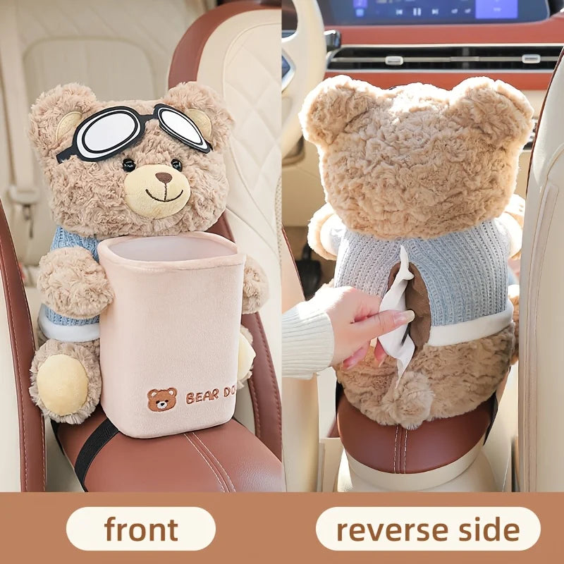 Cute Car Tissue Holder & Trash Can 2-in-1, Creative Car Organizer, Armrest Storage for Car Accessories, Space-Saving Auto Gadget