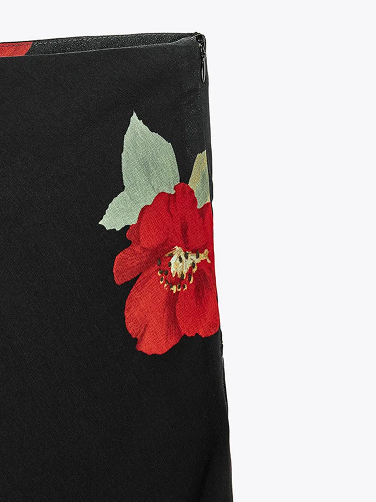 Summer 2-piece Suit Print Flower Mesh Slit Hip-covering Skirt Halter Top Suit Women's Fashion Causal Woman 2 Piece Set Outfit