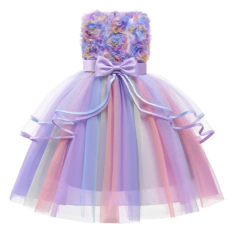 2025 new Girl's Unicorn Dress 1-10 Year Old Children's Flower Cake Princess Dress Carnival Halloween Performance Clothing
