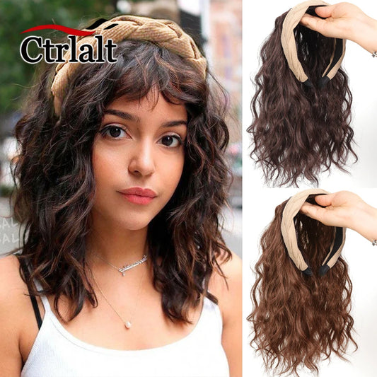 Short Wavy Curly Headband Wig Clip on Hair Extension U-Shaped Hairpieces Synthetic Natural Fake Half Wig for Women
