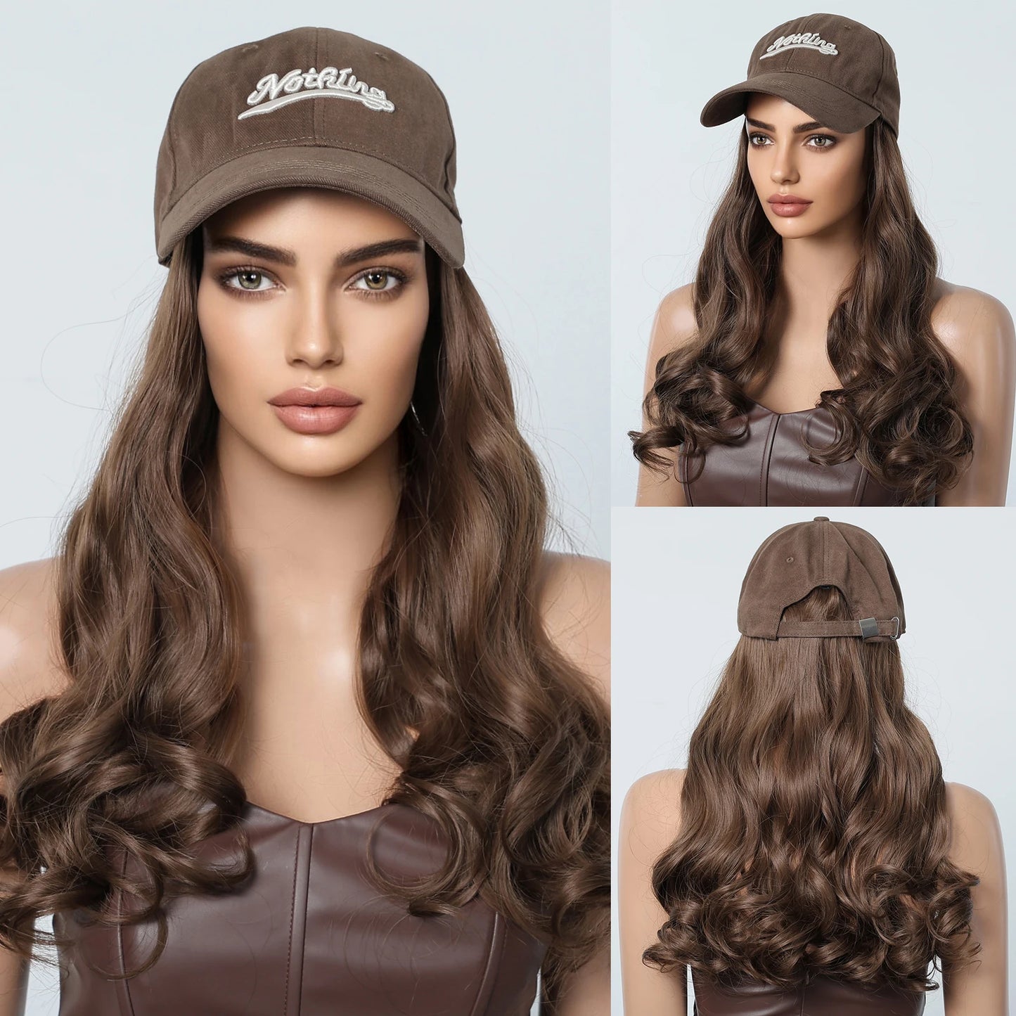 Hat Wig Blonde Hair Extension with Cap Synthetic Hair Layered Straight Wig for Women Daily Natural Heat Resistant Easy to Use