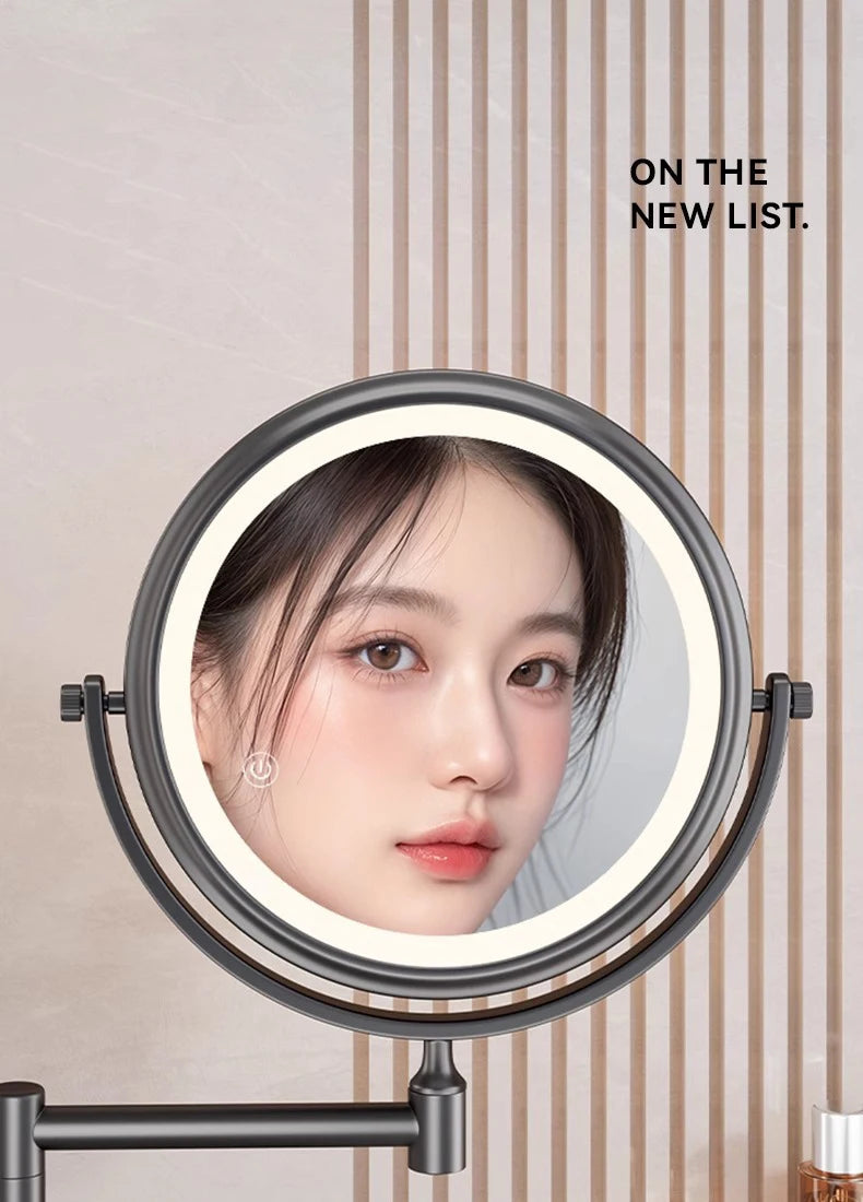 Self Priming Led Folding Bathroom Mirror Wall Mounted Light Bathroom Makeup Mirror 8 Inch 3X Magnifying Arm Extend Bath Mirrors