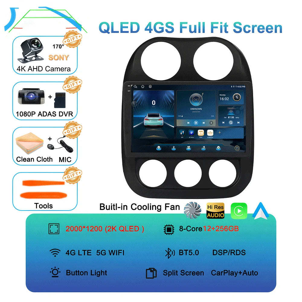 Android15 video Player Car Radio For Jeep Compass Patriot 2010 - 2016 Autoradio Stereo 2 Din GPS Navigation Carplay DSP WIFI+4G