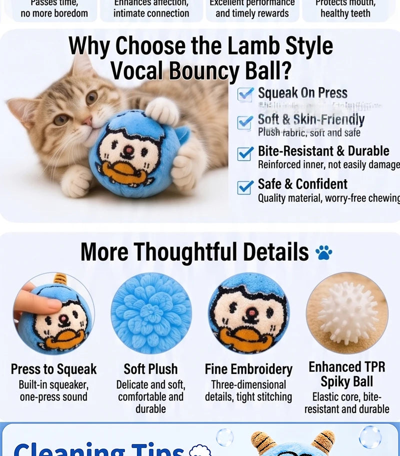 Cute Cartoon Plush Bouncy Ball Pet Toy Interactive Chew Toy for Dogs & Cats Ideal for Indoor Play of Small and Medium Pets