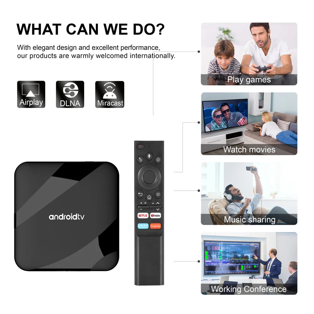 Android 14 TV Box Bluetooth 5.2 ATV 8K 4K Set Top Box 4GB 64GB AV1 S905W2 Quad Core 2.4G&5G Dual WIFI Voice Remote Media Player