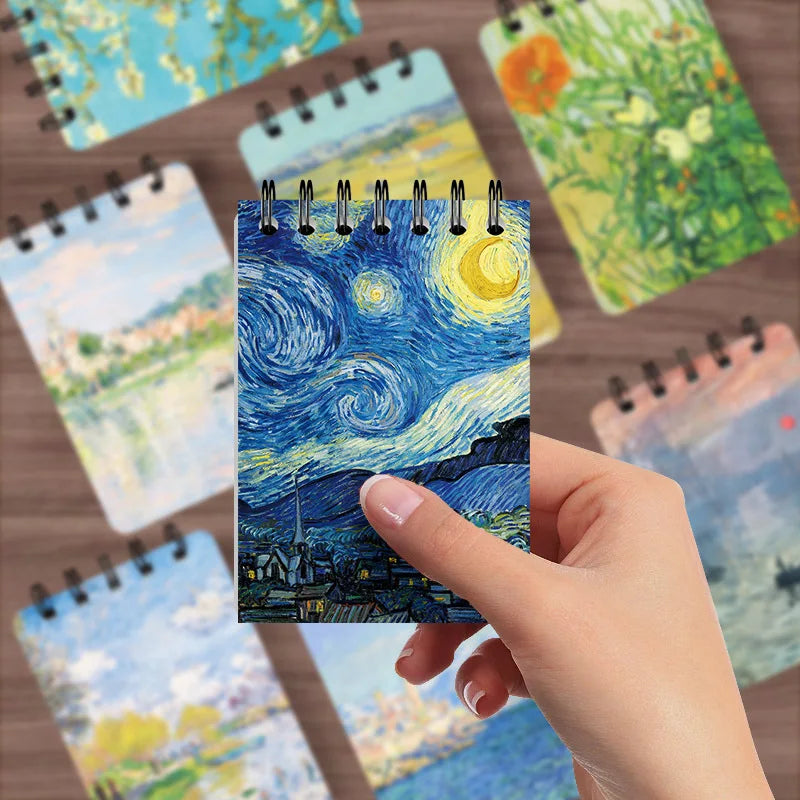 Pocket Notebook Famous Painting Van Gogh Monet Horizontal Line Coil Note Word Book Record Book Journal Diary Planner Stationery