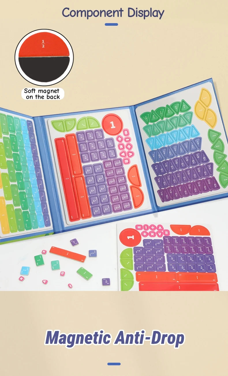 Magnetic Fraction Disk Teaching Aids, Fraction Science Education Model Practical School Interactive Enlightenment Teaching Aids, Block Diagram + Pie Diagram + Erasable Arithmetic Area, Addition and Subtraction Quantity Visual