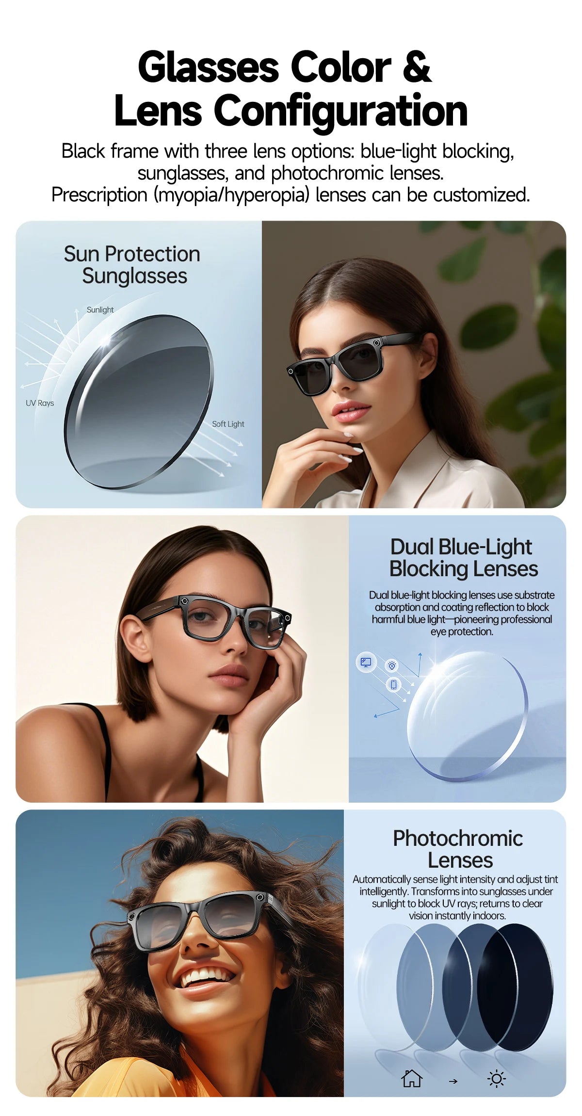LIGE AI Smart Glasses with Camera Sunglasses Mini Camera Video Recorder Wireless Bluetooth Call Anti-blue Glasses for Man Women