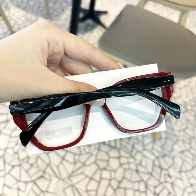 Women's Fashion Glasses Anti-Blue Light Trendy Luxury Large Frame Cat Eye Presbyopia Glasses Full Frame Premium Color Blocked