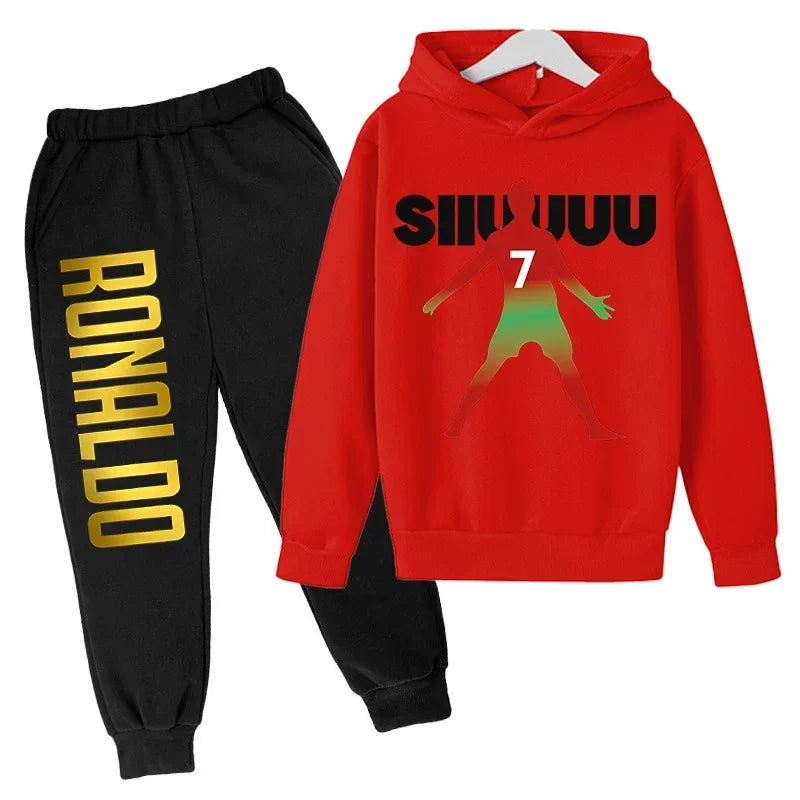 Children's Clothing Children's Sports Suit Spring and Autumn Fleece Hoodie Pants 2-piece Set Ronaldo Printed Kids Clothes Girls