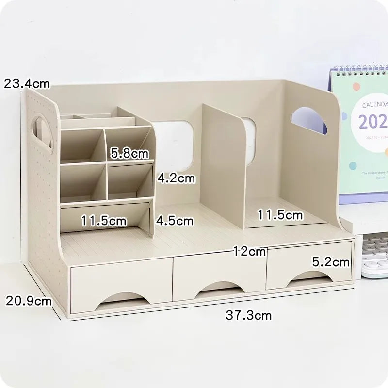 Multi-Functional Bookend Storage Box - Student Desk Organizer Pen Holder File Rack