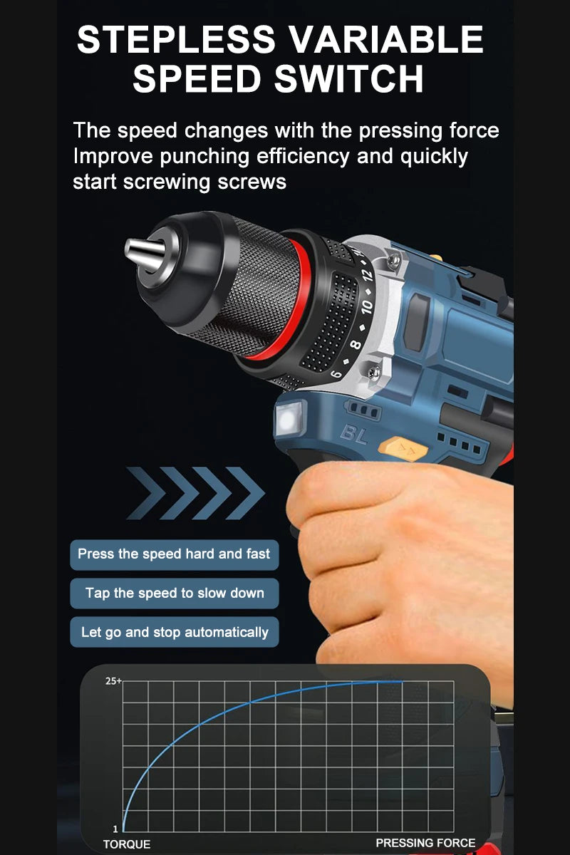 16.8V Brushless 70N.m Electric Cordless Drill 160N.m Impact Driver Screwdriver Household Multifunction Hit Power Tools