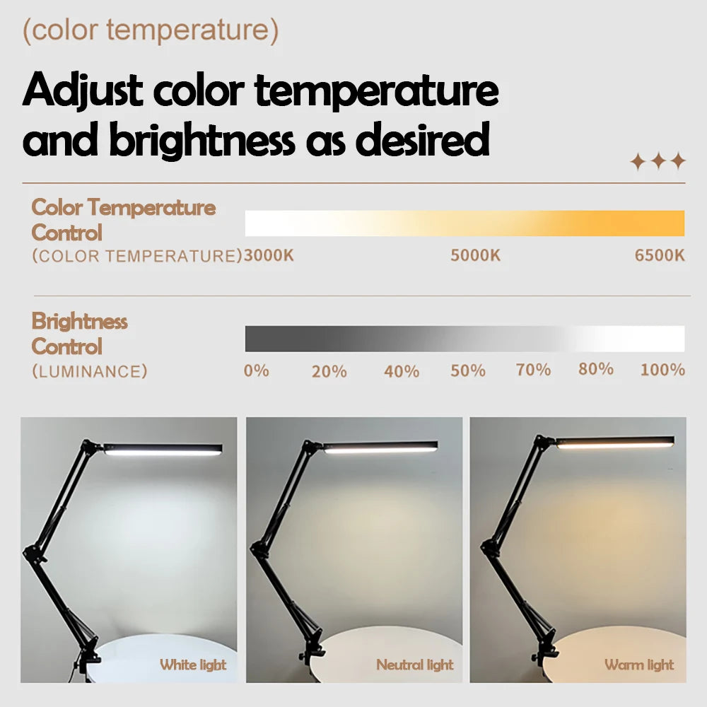 LED Single-Head Eye-Caring Desk Lamp 10 Brightness Levels 3 Lighting Mode Flexible Gooseneck Clamp Study Lamp USB PC Monito Lamp