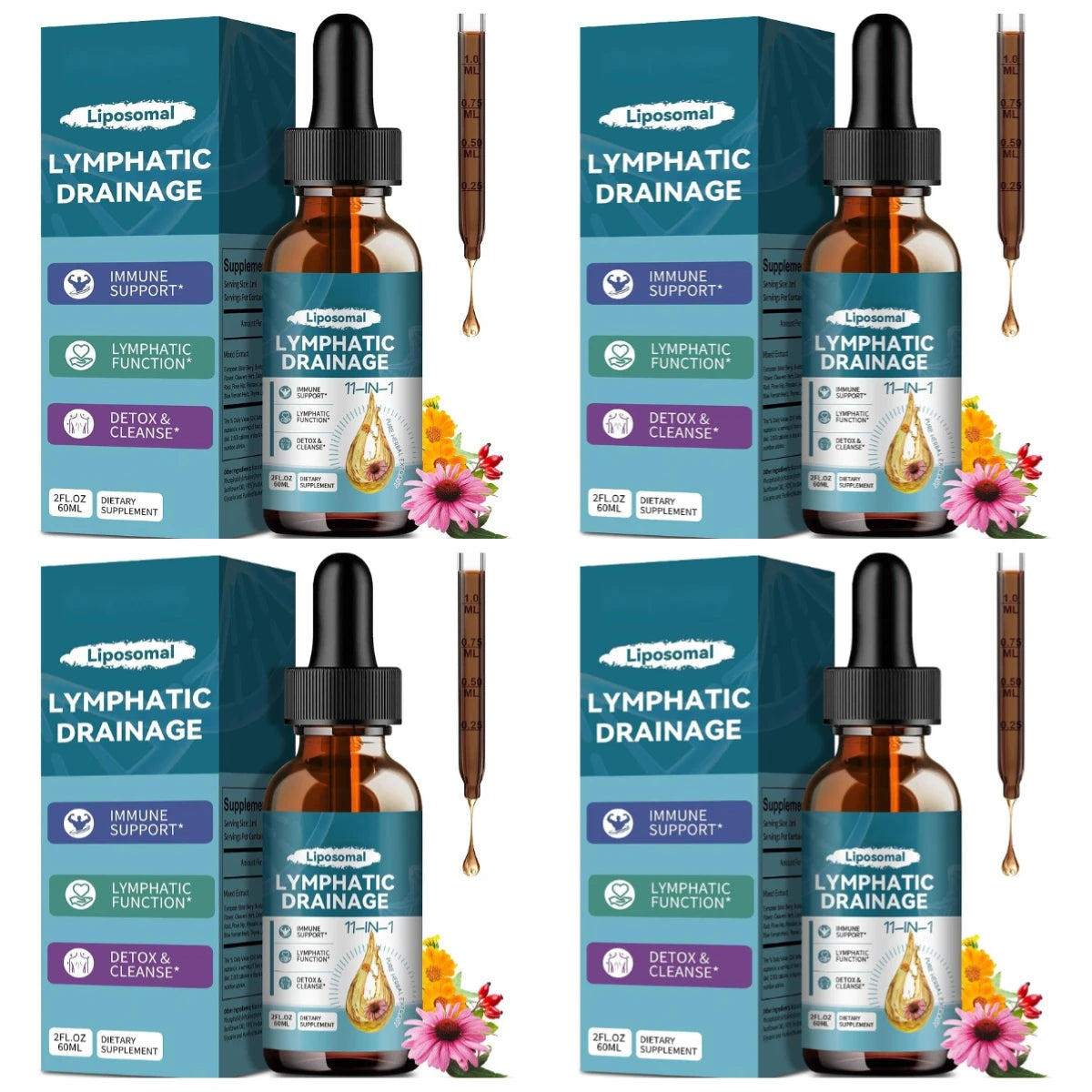 Lymphatic Drainage Drops 11-in-1 with Elderberry Burdock Dandelion Cleavers and Echinacea Liposomal Herbal Blend for 60 Days