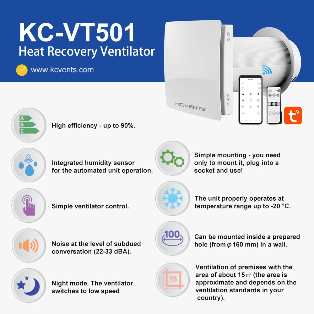 Decentralized Ventilation With Heat Recovery Unit Air Recuperator For Sigle Room Fresh Air