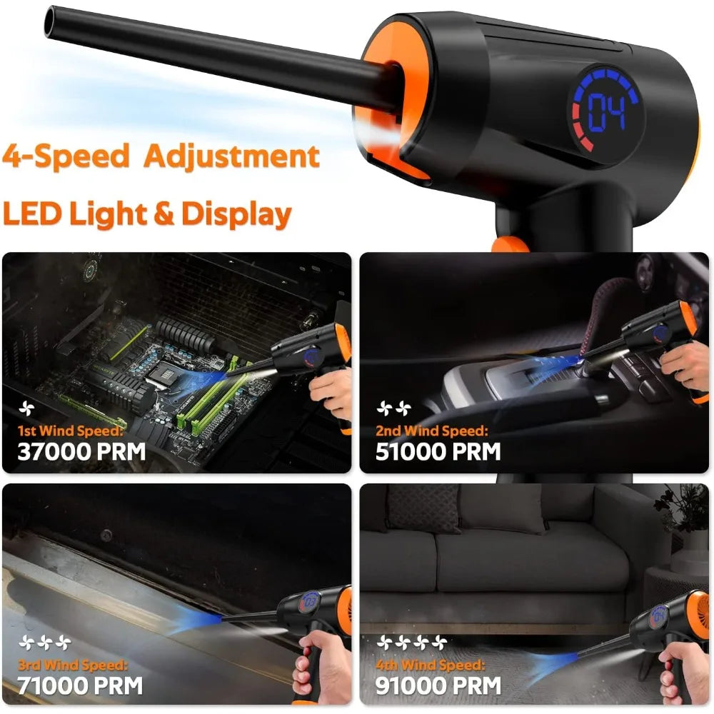 Portable Computer Cleaning Air Duster, Cordless Compressed Air Blower with LED Light for Computer Keyboard Cleaning