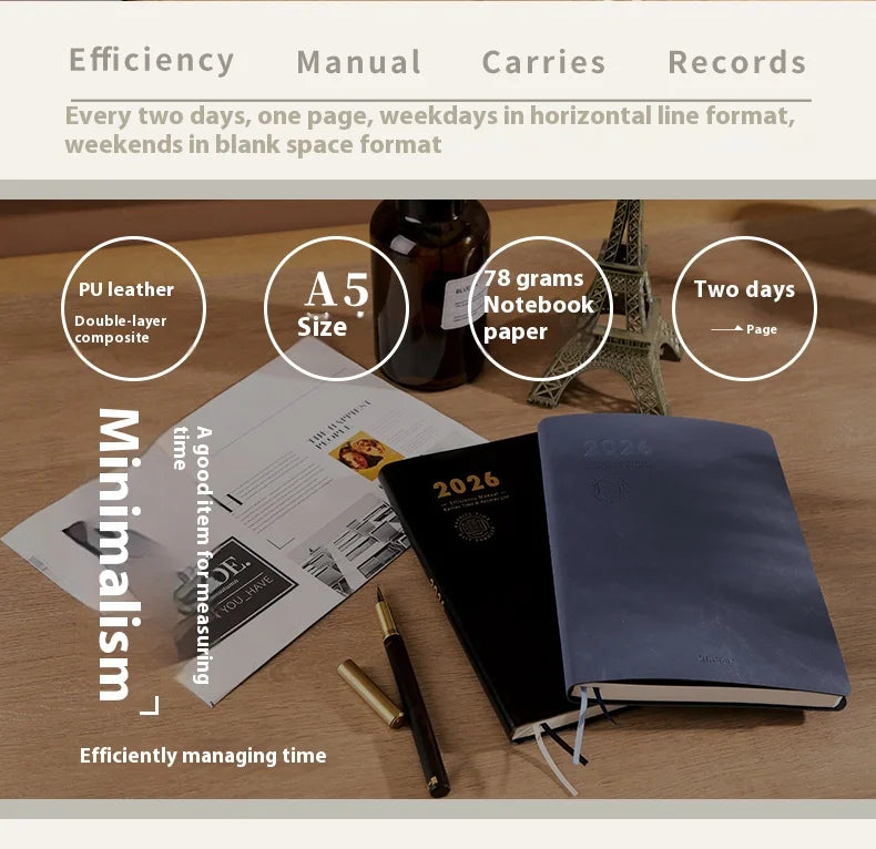 Kinbor 2026 A5 Efficient Planner Notebook,2 Days per Page with Habit Tracker,To-Do Lists&Time Management for Workplace, College