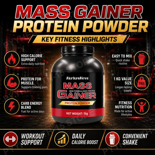 Mass Gainer Protein Powder 1kg Chocolate Flavor, Carb Protein Shake Mix for Adults Fitness Nutrition, Approx 20 Servings